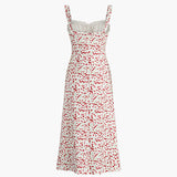 Pink sommerkjole med print – Figursyet midi kjole med stropper