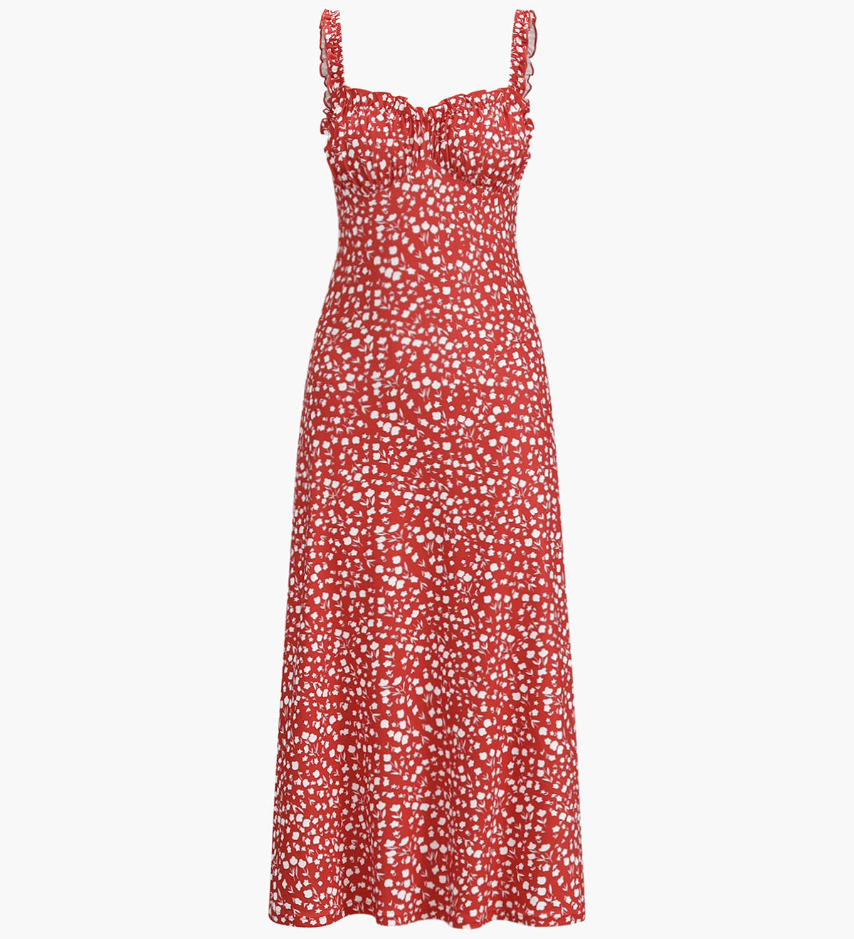 Pink sommerkjole med print – Figursyet midi kjole med stropper