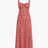 Pink sommerkjole med print – Figursyet midi kjole med stropper