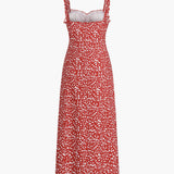 Pink sommerkjole med print – Figursyet midi kjole med stropper