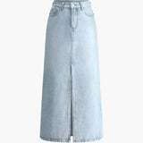 Lang Denim Nederdel med Slids – Klassisk lommers Design