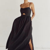 Sort sommerkjole med smock – Elegant maxi kjole med stropper