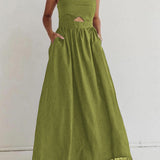Sort sommerkjole med smock – Elegant maxi kjole med stropper