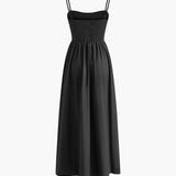 Sort sommerkjole med smock – Elegant maxi kjole med stropper