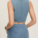 To-delt Denim Sæt med Knap-Vest og Slids Nederdel – Casual Cool