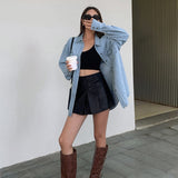 Oversize denimskjorte til kvinder med lommer