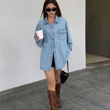 Oversize denimskjorte til kvinder med lommer