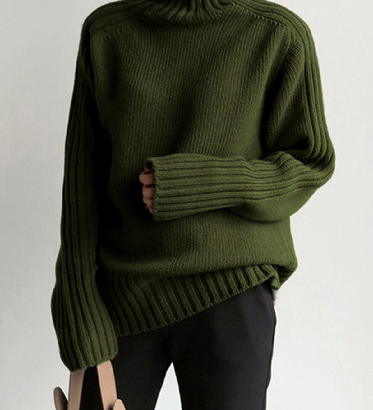 Ribstrikket Rullekrave Sweater med Oversized Pasform