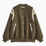 Oversized Varsity Bomberjakke Dame | Armygrøn Retrostil