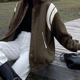 Oversized Varsity Bomberjakke Dame | Armygrøn Retrostil