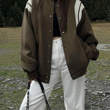 Oversized Varsity Bomberjakke Dame | Armygrøn Retrostil