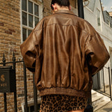 Brun PU Bomberjakke Dame | Vintage-Inspireret Streetstyle