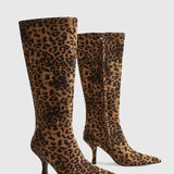 Knæhøje Stiletstøvler med Leopardmønster til Kvinder