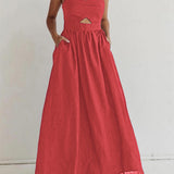 Sort sommerkjole med smock – Elegant maxi kjole med stropper