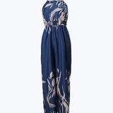 Sommer jumpsuit til kvinder med halterneck og bladmønster