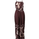 Sommer jumpsuit til kvinder med halterneck og bladmønster