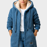 Varm teddyjakke med hætte og afslappet pasform – blød komfort til kolde dage