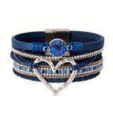 Multilags Læderarmbånd med Hjertevedhæng og Magnetlås