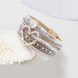 Multilags Læderarmbånd med Hjertevedhæng og Magnetlås