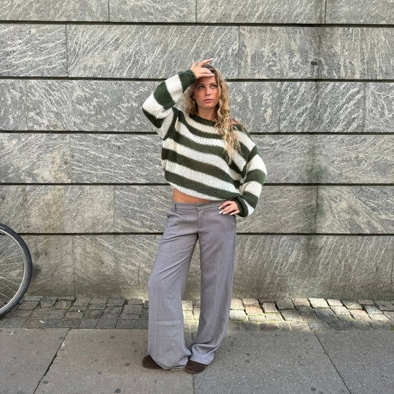 Stribet Striktrøje med Oversized Pasform