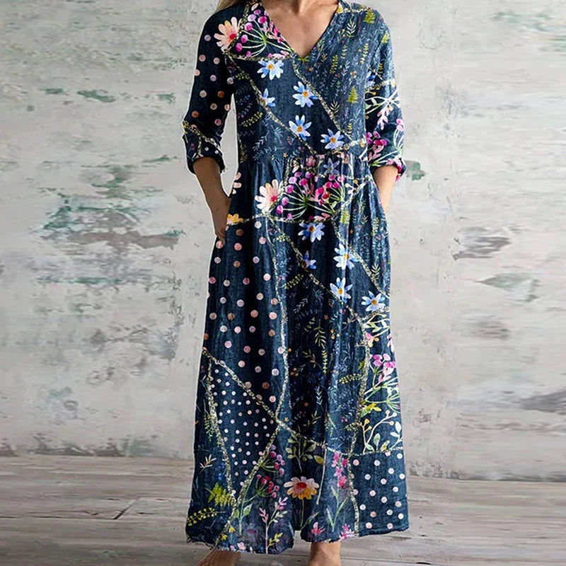 Boheme sommerkjole til kvinder med farverigt patchwork mønster