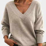 Strikket V-Hals Sweater med Afslappet Pasform