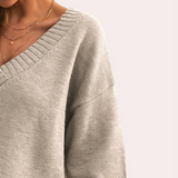 Strikket V-Hals Sweater med Afslappet Pasform