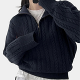 Kabelstrikket Sweater med Lynlåskrave