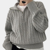 Kabelstrikket Sweater med Lynlåskrave
