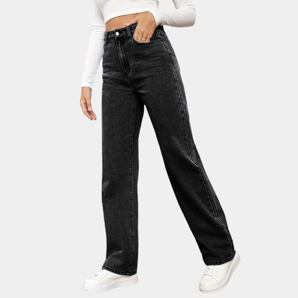 High-Waist Jeans med Lige Ben – Klassisk Komfortfit