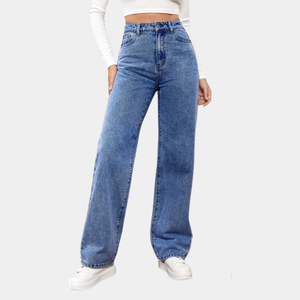 High-Waist Jeans med Lige Ben – Klassisk Komfortfit