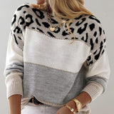 Leopard Striktrøje med Farveblok – Trendy og Komfortabel Stil