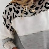 Leopard Striktrøje med Farveblok – Trendy og Komfortabel Stil
