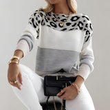 Leopard Striktrøje med Farveblok – Trendy og Komfortabel Stil