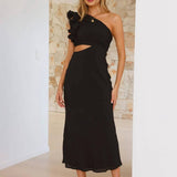 Elegant One Shoulder Midikjole med Slids