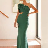 Elegant One Shoulder Midikjole med Slids