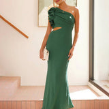 Elegant One Shoulder Midikjole med Slids