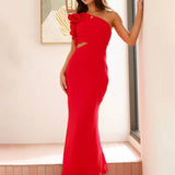 Elegant One Shoulder Midikjole med Slids