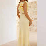 Elegant One Shoulder Midikjole med Slids