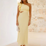 Elegant One Shoulder Midikjole med Slids