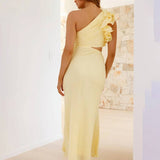 Elegant One Shoulder Midikjole med Slids