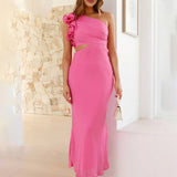 Elegant One Shoulder Midikjole med Slids