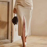 Midi Pencil Skirt med Slids og Cargo-Detaljer