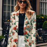 Vintage Blazer med Blomsterprint og V-udskæring