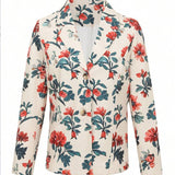 Vintage Blazer med Blomsterprint og V-udskæring