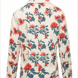 Vintage Blazer med Blomsterprint og V-udskæring