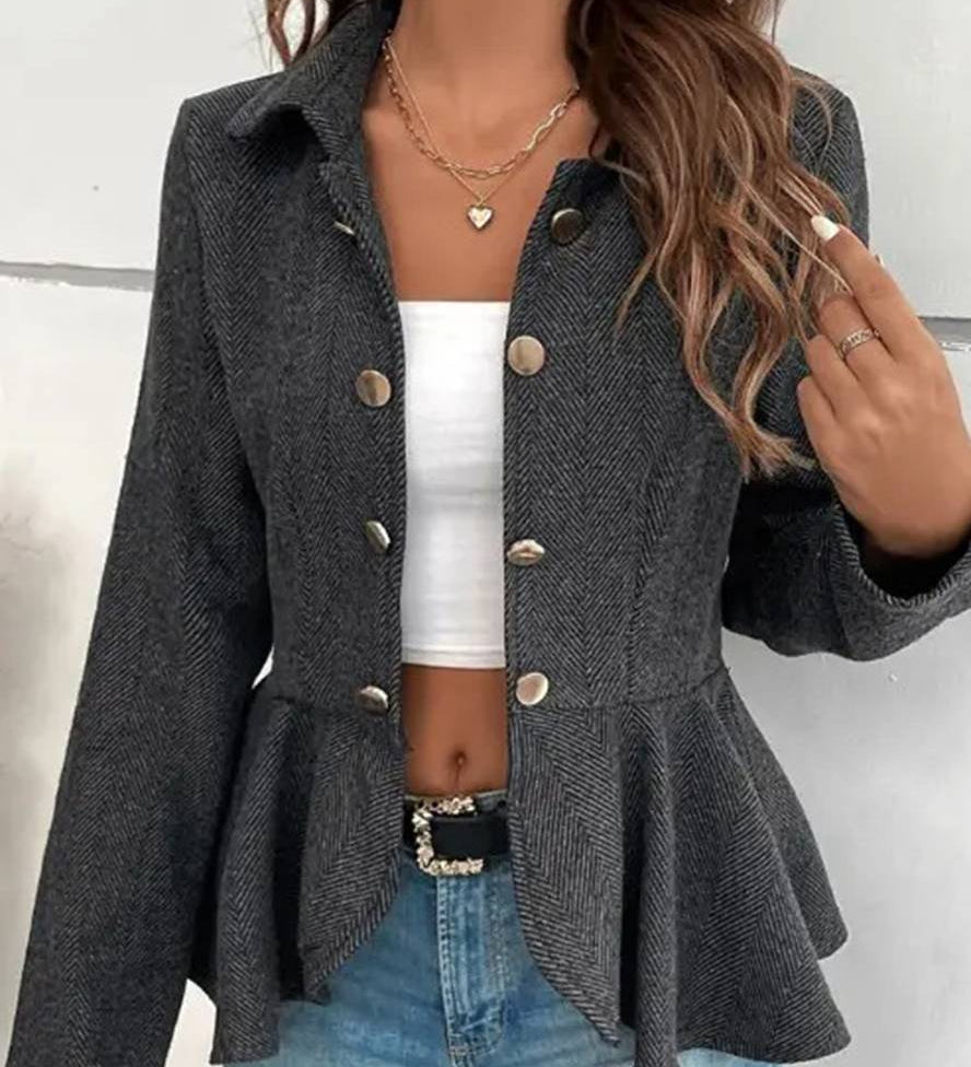 Elegant Kort Blazer med Chevron og Peplum til Kvinder