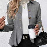 Elegant Kort Blazer med Chevron og Peplum til Kvinder