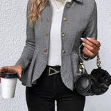 Elegant Kort Blazer med Chevron og Peplum til Kvinder