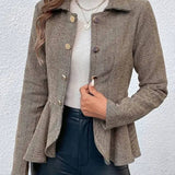 Elegant Kort Blazer med Chevron og Peplum til Kvinder